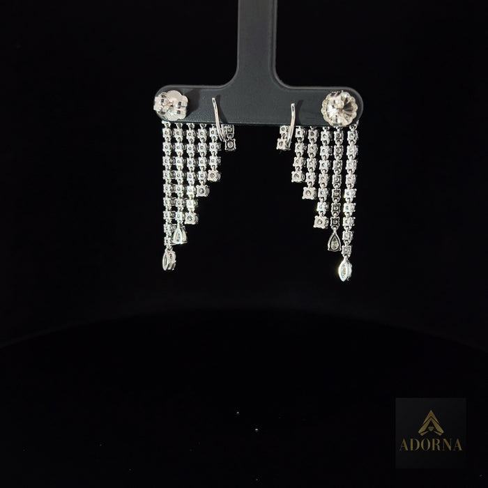 Multi Row White Sqaue 14K Diamond Dangling Earrings