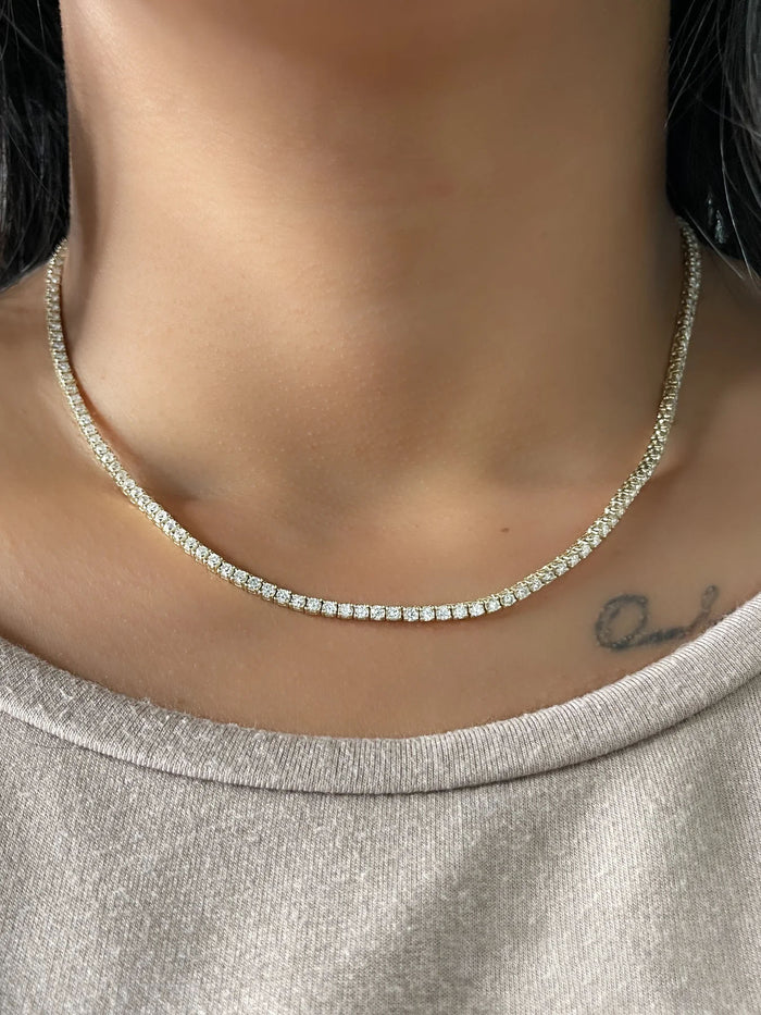 Four Prong Round Diamond Tennis Necklace in 14K Gold