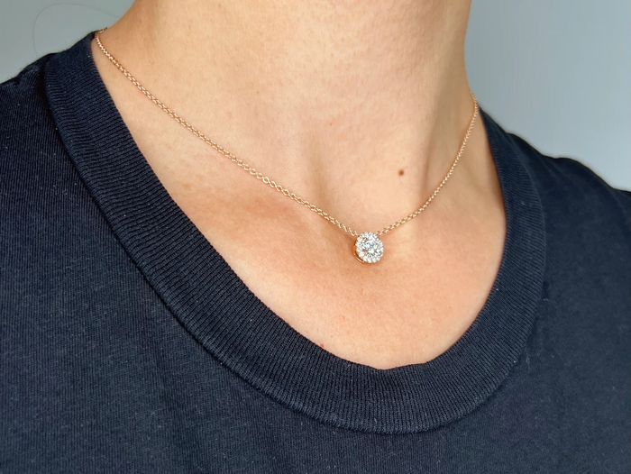 Round Diamond Halo Pendant Necklace in 14K Gold