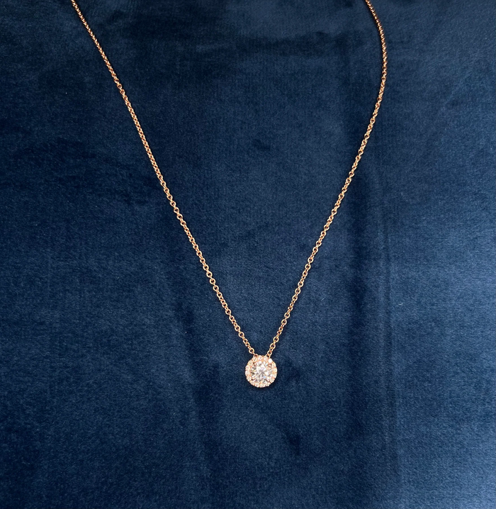 Round Diamond Halo Pendant Necklace in 14K Gold