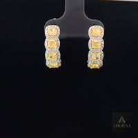 Cushion Cut 18K Yellow Diamond Huggie Hoop Earrings