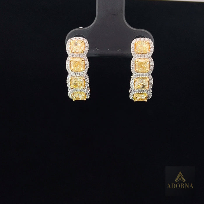 Cushion Cut 18K Yellow Diamond Huggie Hoop Earrings