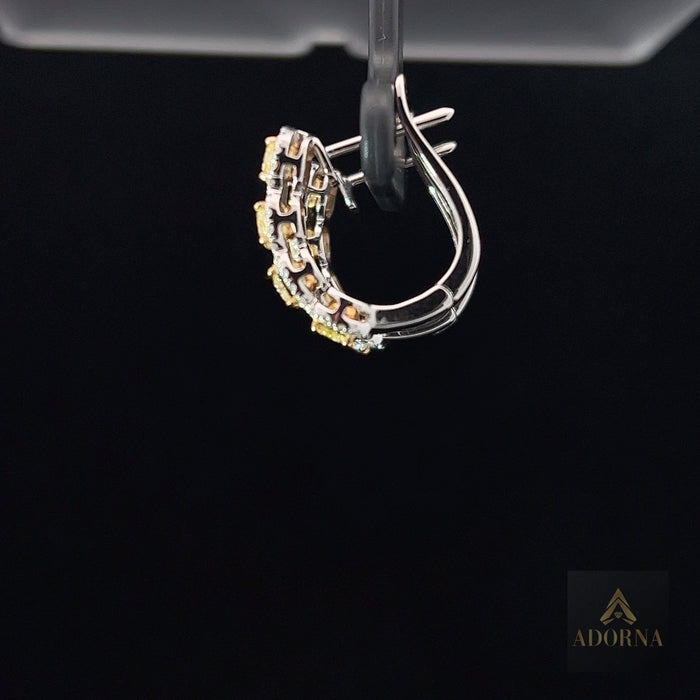 Cushion Cut 18K Yellow Diamond Huggie Hoop Earrings