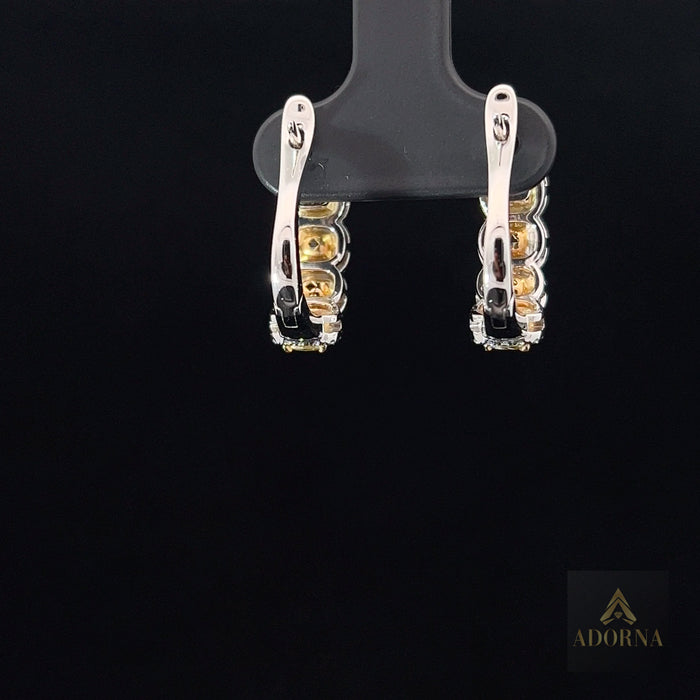 Cushion Cut 18K Yellow Diamond Huggie Hoop Earrings