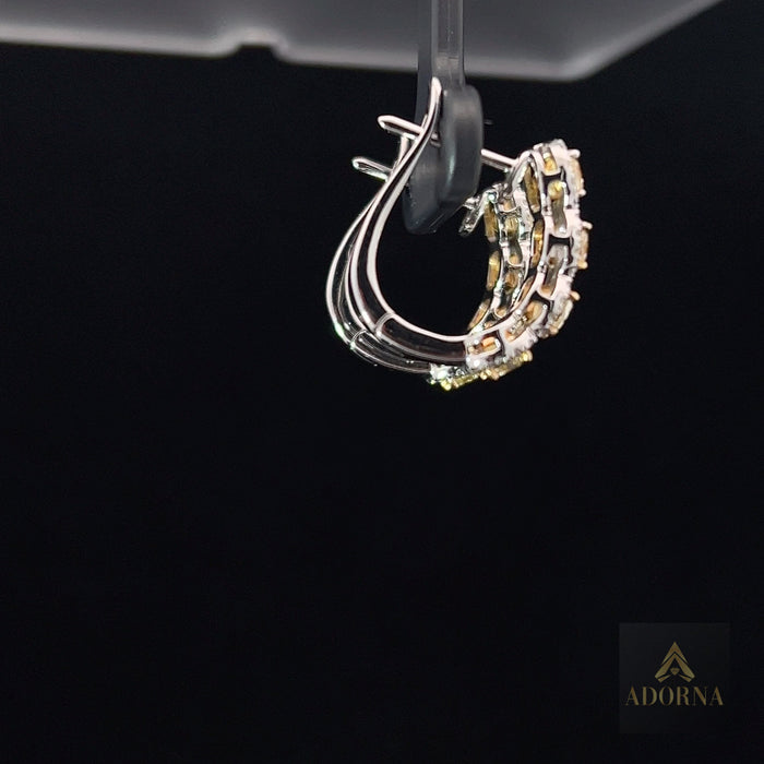 Cushion Cut 18K Yellow Diamond Huggie Hoop Earrings