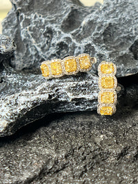 Cushion Cut 18K Yellow Diamond Huggie Hoop Earrings