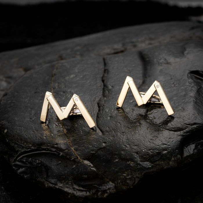 Designer 'm' Letter Cufflinks in 14K Yellow Gold