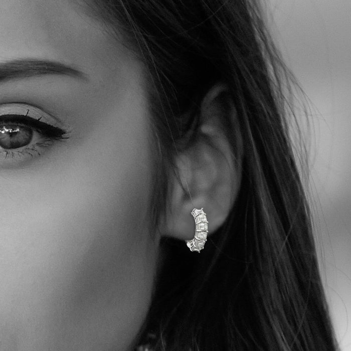Baguette Diamond Inside Out Hoop Earrings in 14K White Gold