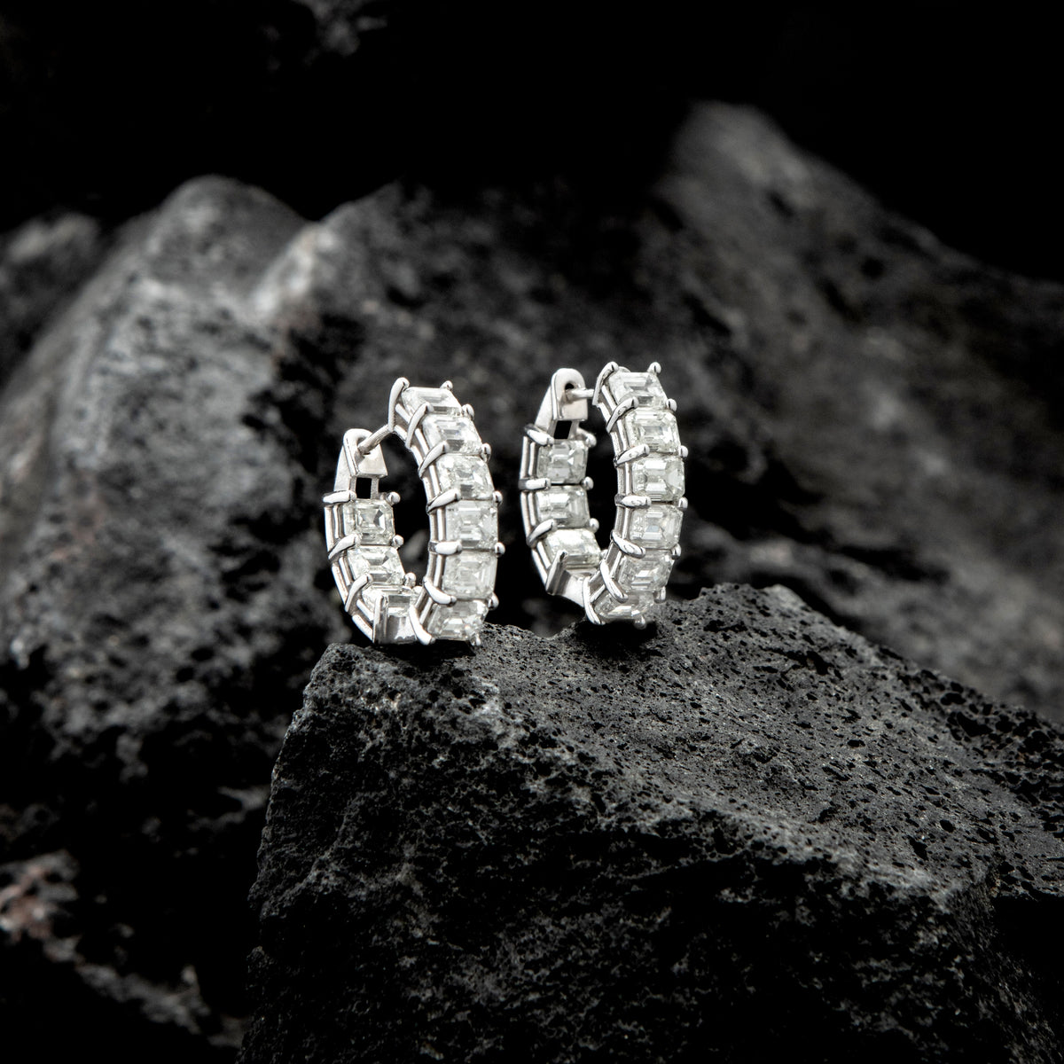 Baguette Diamond Inside Out Hoop Earrings in 14K White Gold