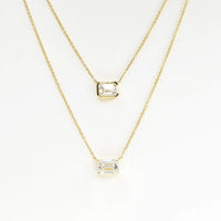 Bezel Set Emerald Cut Diamond Necklace in 18K Gold