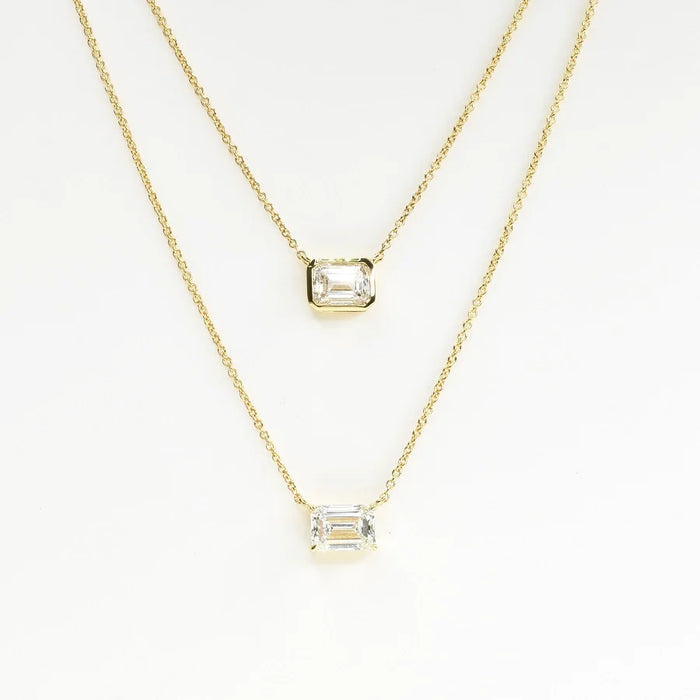 Bezel Set Emerald Cut Diamond Necklace in 18K Gold