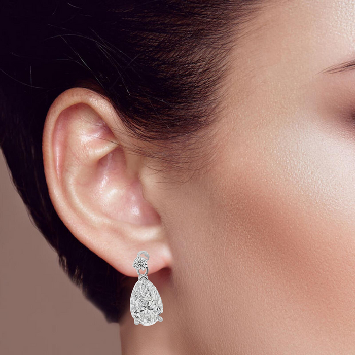Pear Shaped Diamond Drop Earrings in 18K White Gold