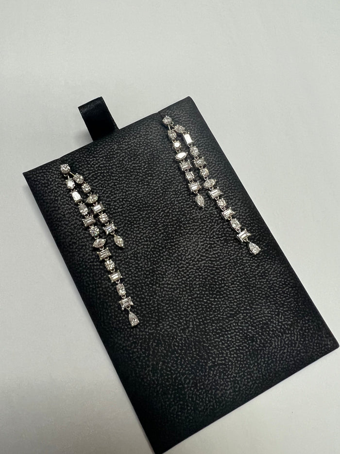 Multi Cut Diamond Drop Chandelier Earrings in 18K White Gold