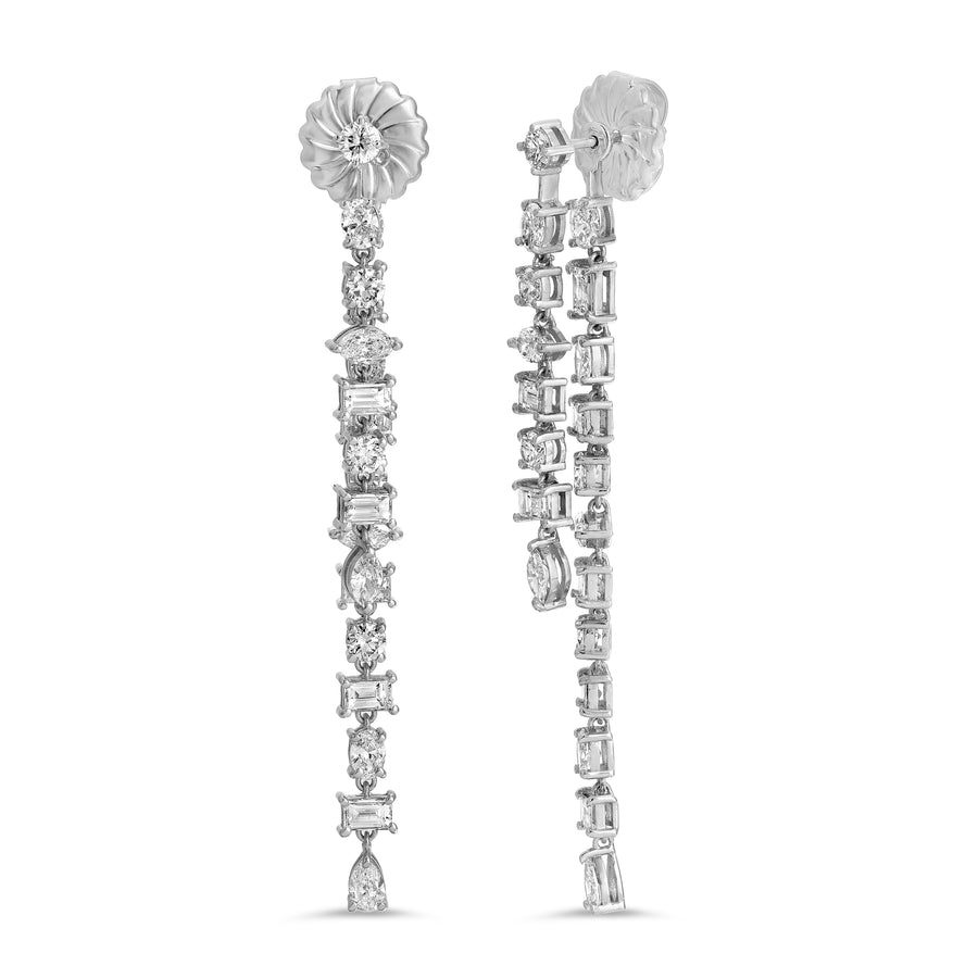 Multi Cut Diamond Drop Chandelier Earrings in 18K White Gold