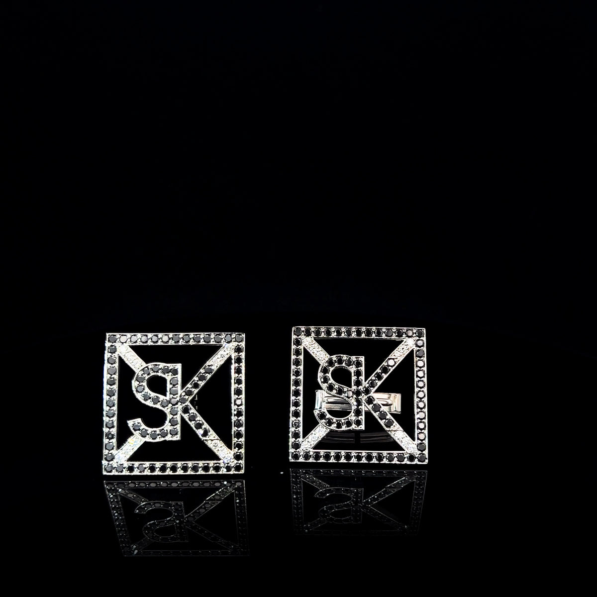 Alphabet Black Diamond White Gold Square Cufflinks