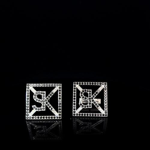 Alphabet Black Diamond White Gold Square Cufflinks