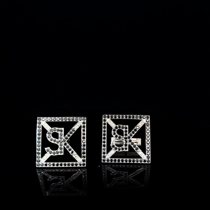 Alphabet Black Diamond White Gold Square Cufflinks