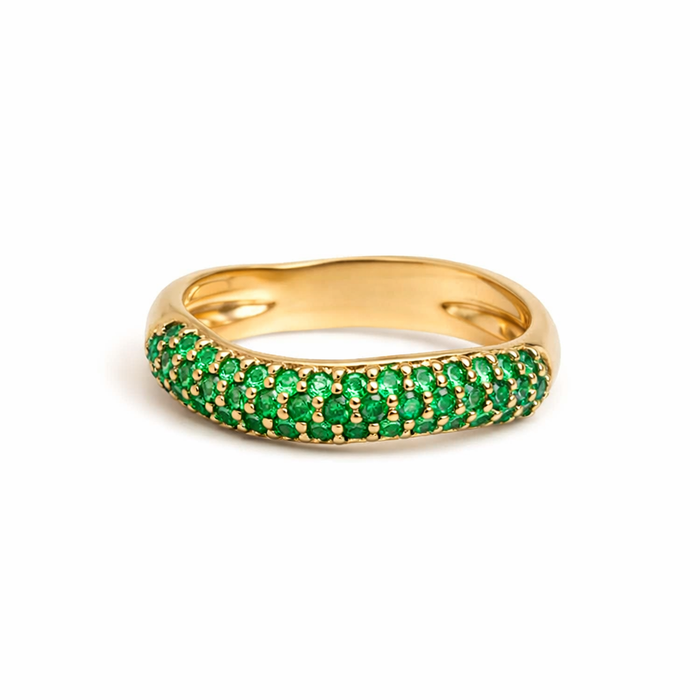 Elegant Emerald Pave 14K Gold Band Ring