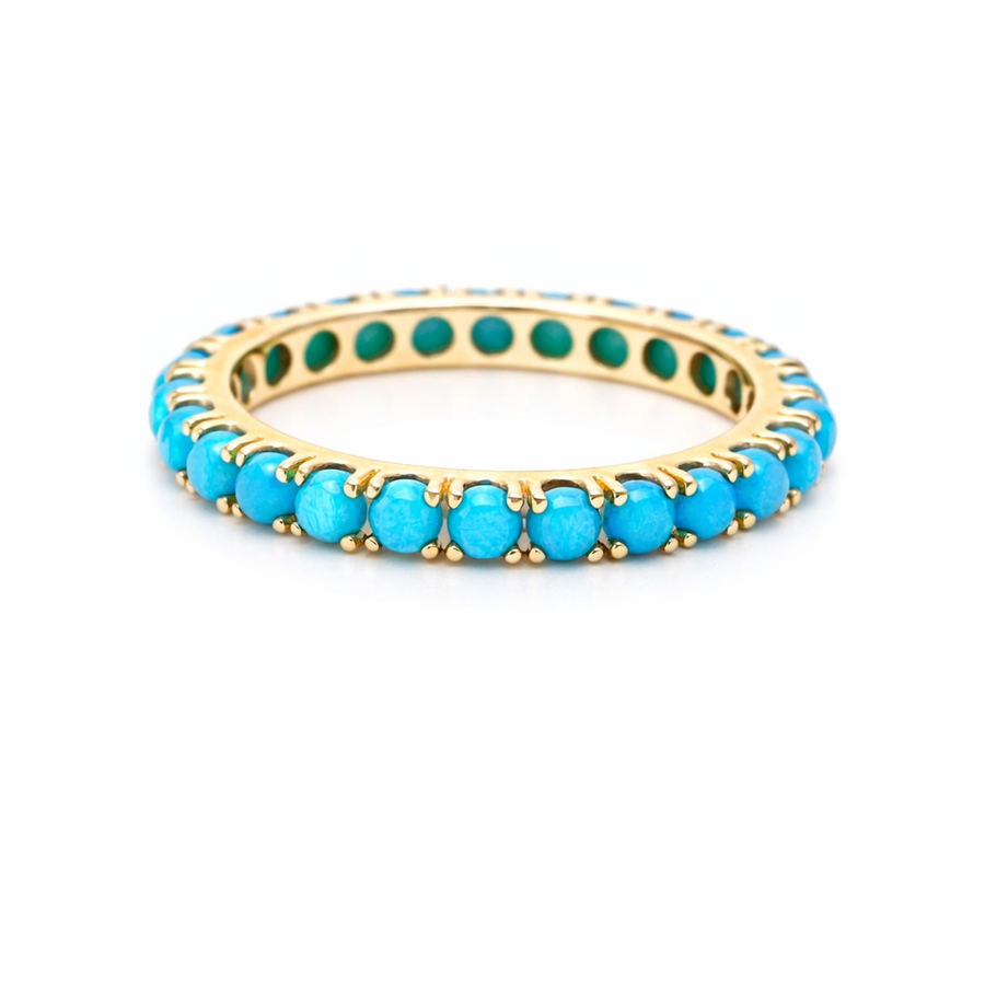 Round Turquoise 14K Eternity Stackable Band Ring