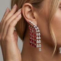 Ruby Red & White 14K White Gold Drop Earrings