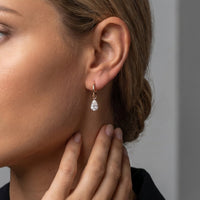 Diamond Drop Hoop Earrings in 14K Yellow Gold