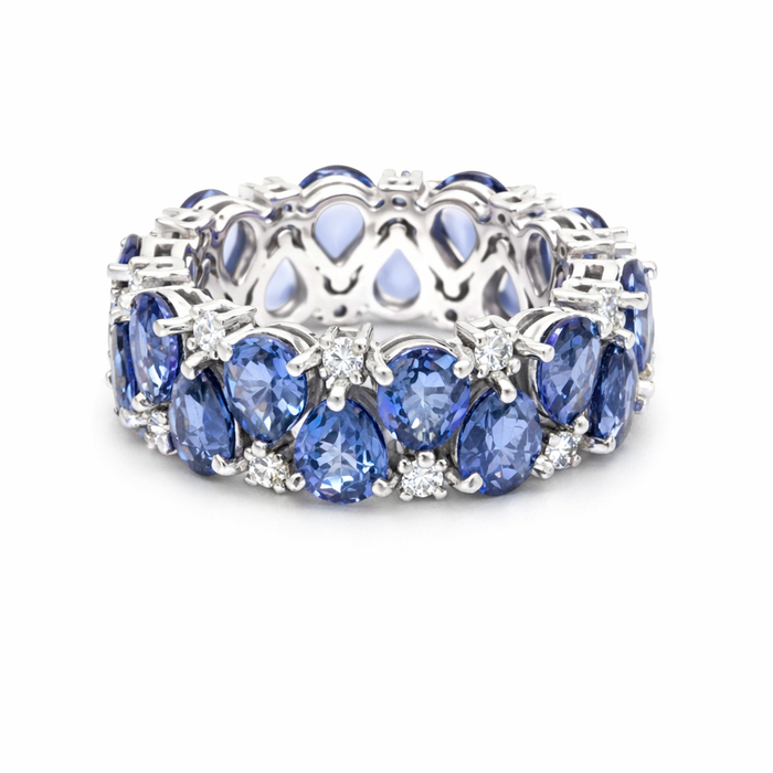 Luxurious Blue Sapphire 14K Diamond Eternity Ring