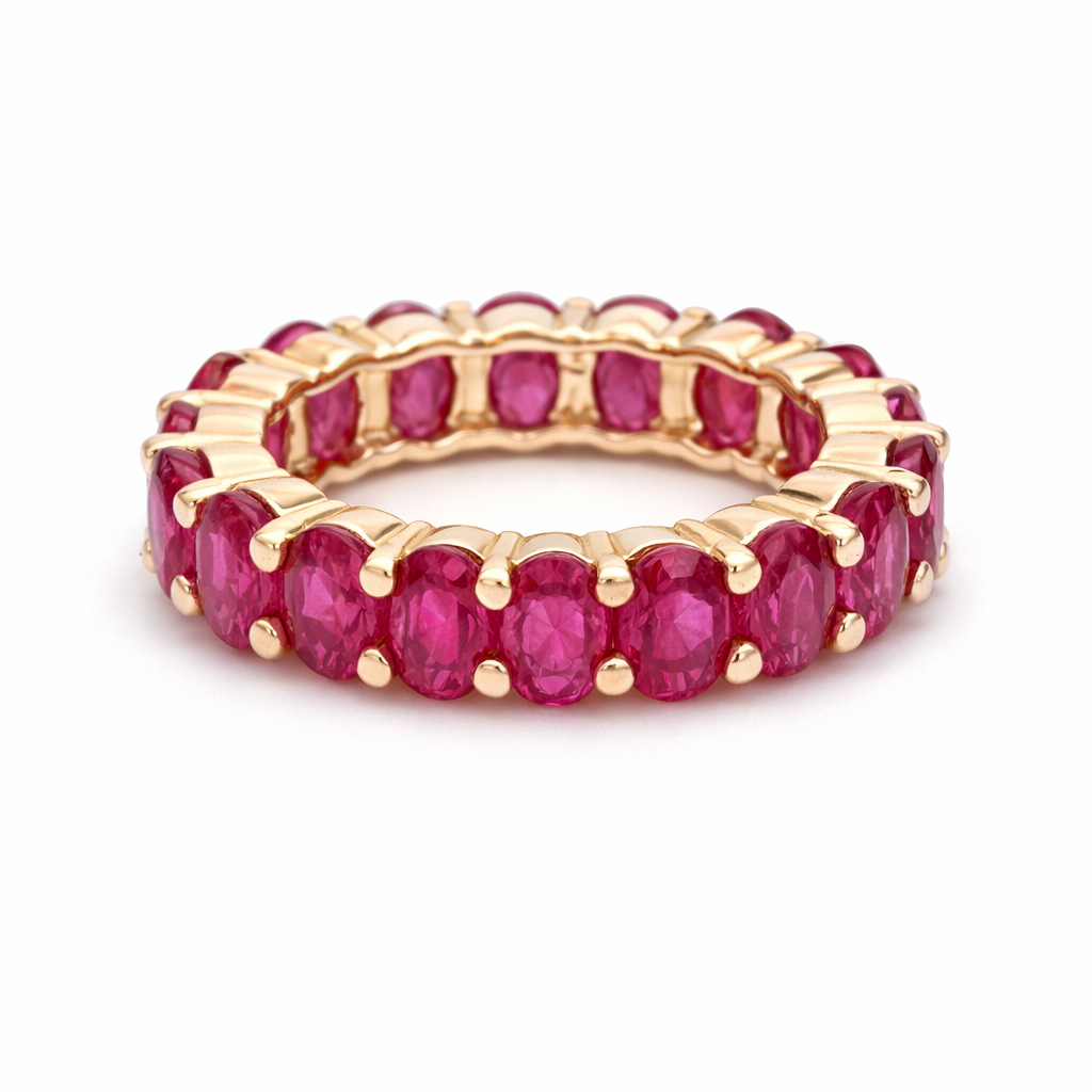Ruby Oval Eternity Band Ring in 14K Rose Gold