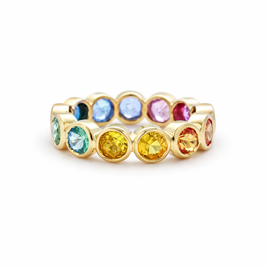 Multi-Color Gemstone 14K Gold Bezel Eternity Ring