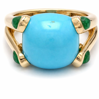 Bold Turquoise Cabochon 14K Yellow Gold Ring