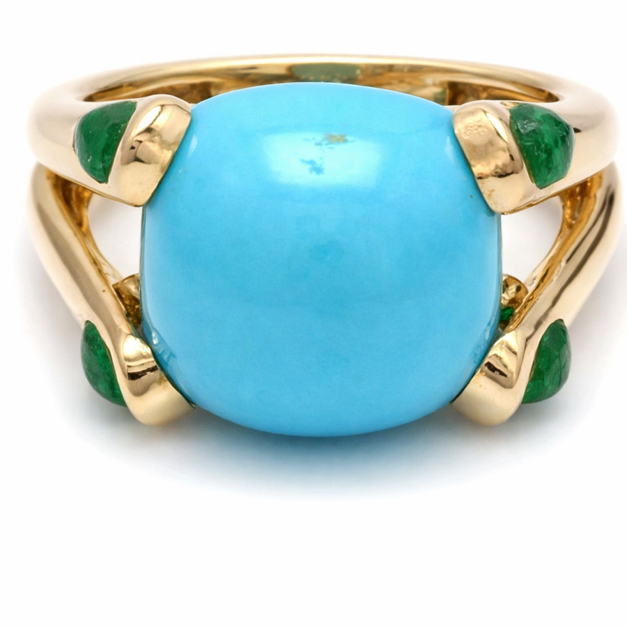 Bold Turquoise Cabochon 14K Yellow Gold Ring