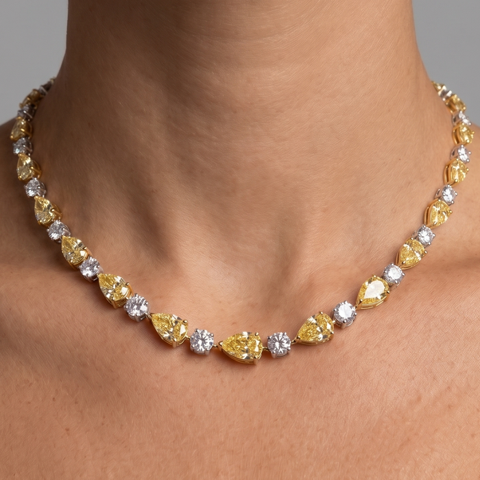 Luxury Lab-Grown Yellow & White Diamond Tennis Necklace in 18K Gold