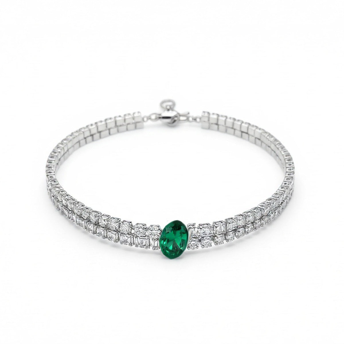 Oval Emerald Diamond Choker Necklace in 18K White Gold