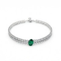 Oval Emerald Diamond Choker Necklace in 18K White Gold