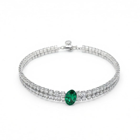 Oval Emerald Diamond Choker Necklace in 18K White Gold