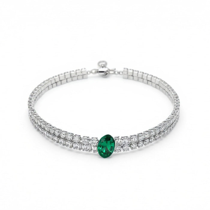 Oval Emerald Diamond Choker Necklace in 18K White Gold