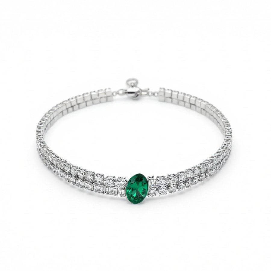 Oval Emerald Diamond Choker Necklace in 18K White Gold