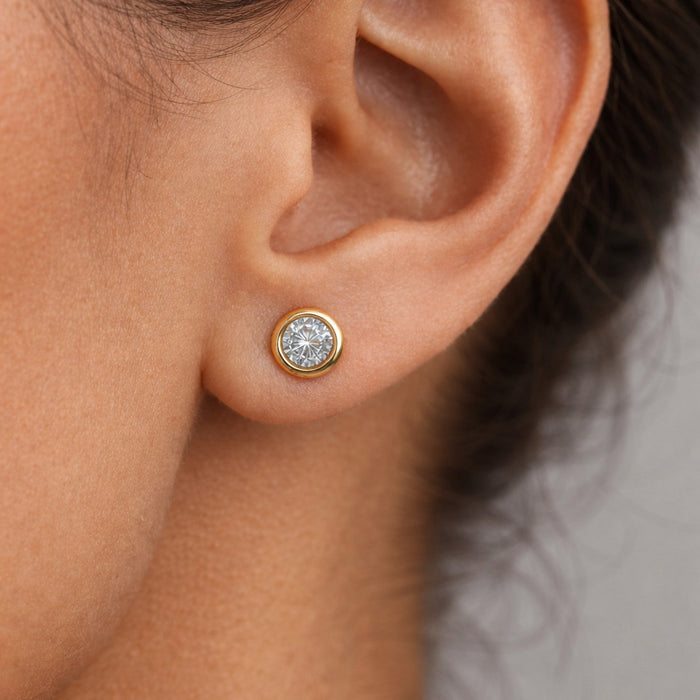 Two Round Diamond Stud Earrings in 14K Yellow Gold