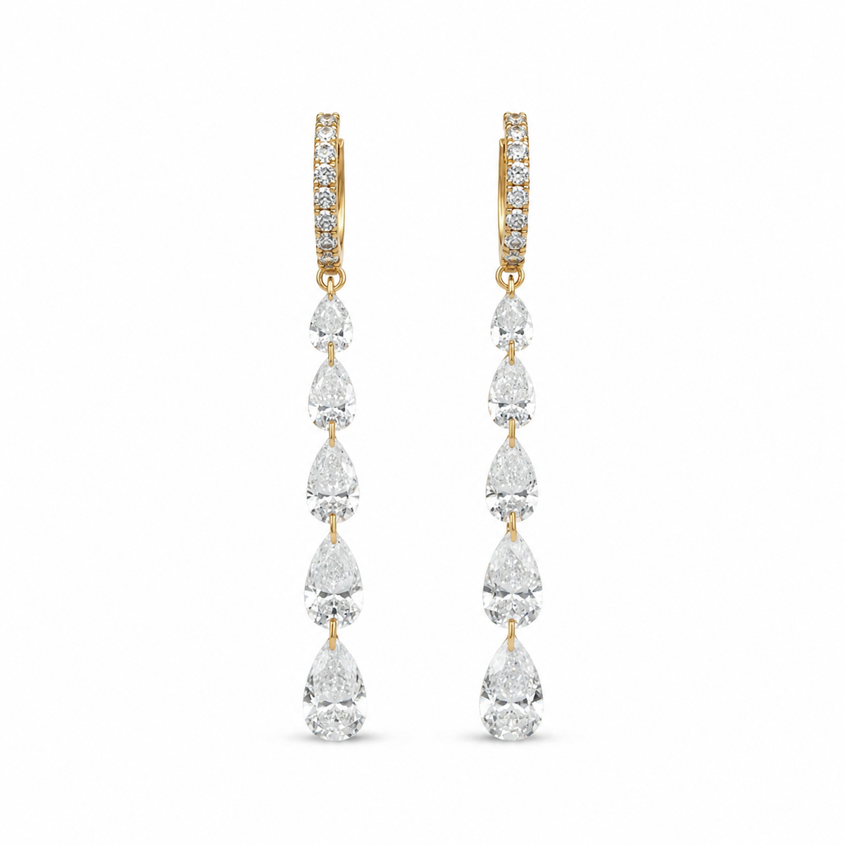 Cascading Pear Shape Drilled Diamonds Drop Earrings in 14K Gold