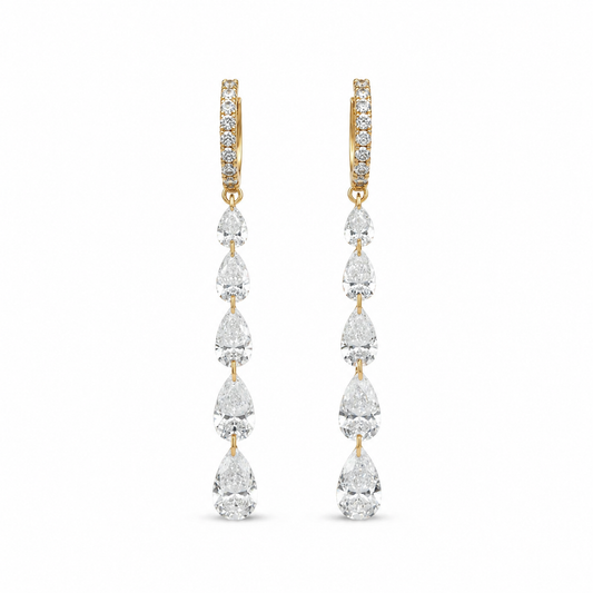 Cascading Pear Shape Drilled Diamonds Drop Earrings in 14K Gold