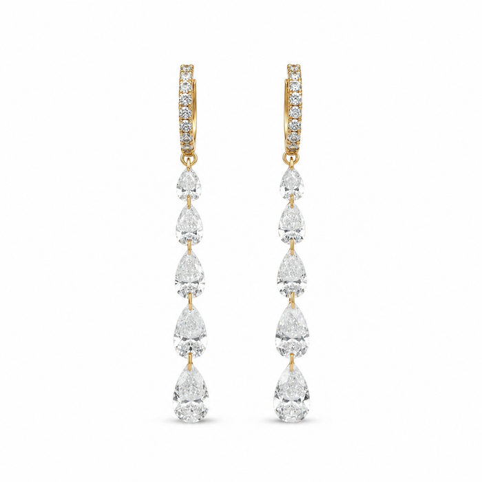 Cascading Pear Shape Drilled Diamonds Drop Earrings in 14K Gold