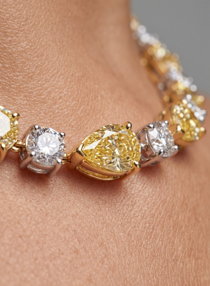 Luxury Lab-Grown Yellow & White Diamond Tennis Necklace in 18K Gold
