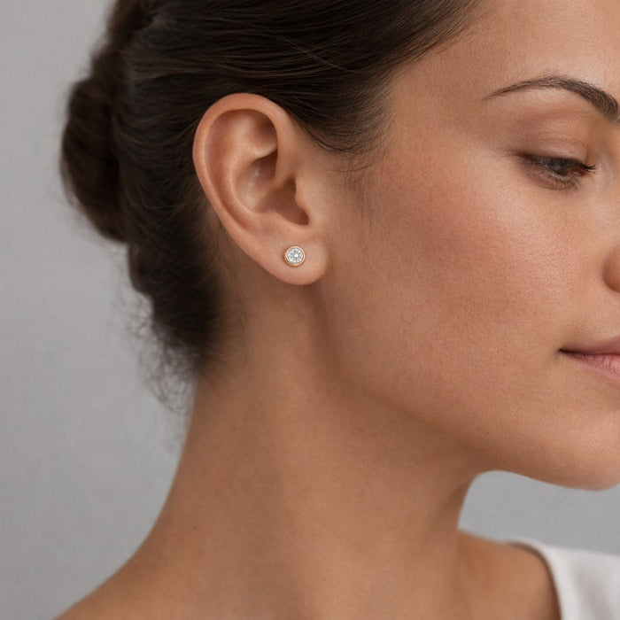 Two Round Diamond Stud Earrings in 14K Yellow Gold