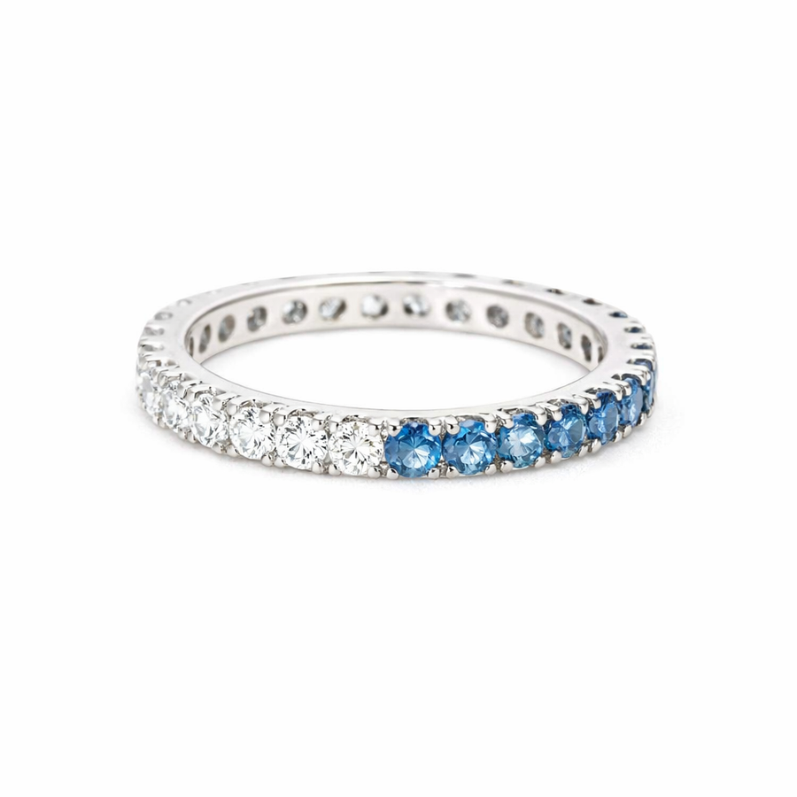 Elegant Blue Sapphire & Diamond 14K White Gold Eternity Band Ring
