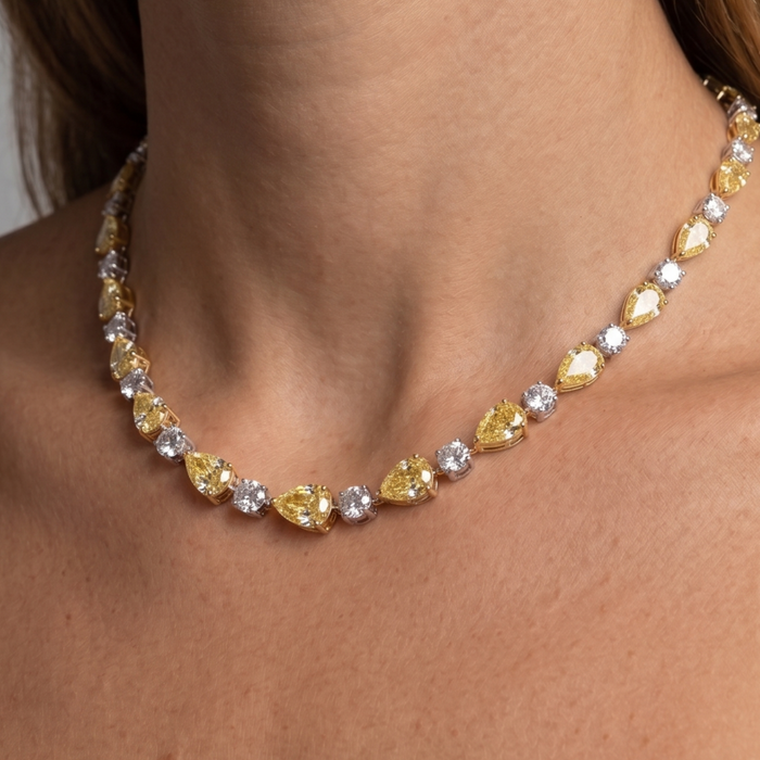 Luxury Lab-Grown Yellow & White Diamond Tennis Necklace in 18K Gold