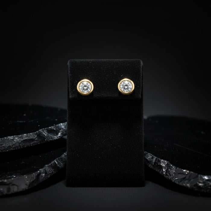 Two Round Diamond Stud Earrings in 14K Yellow Gold