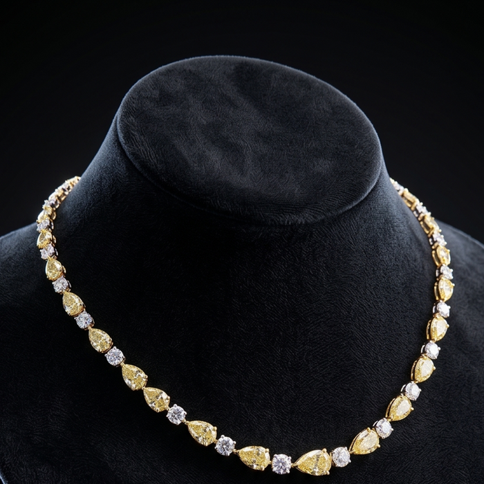 Luxury Lab-Grown Yellow & White Diamond Tennis Necklace in 18K Gold