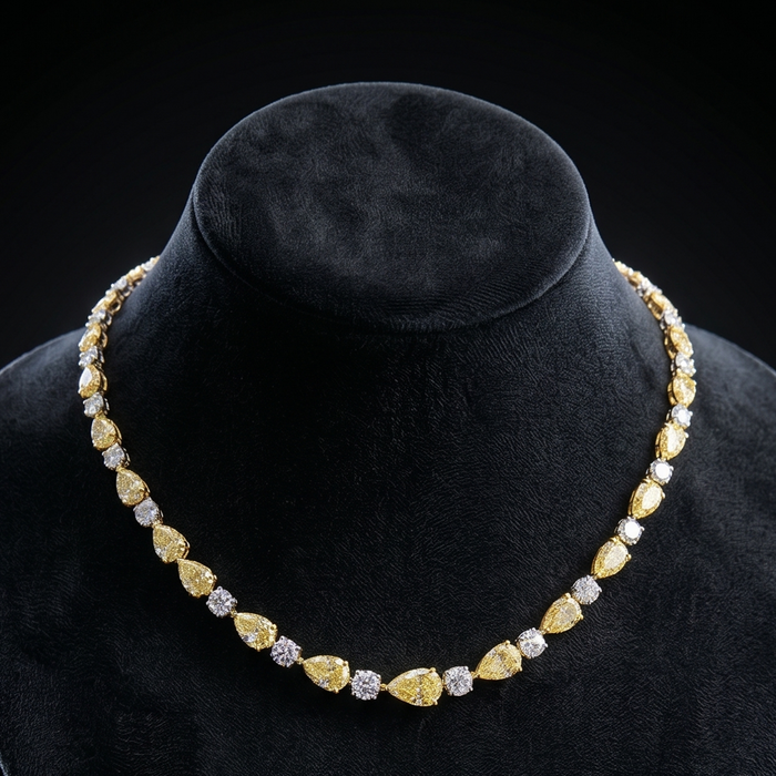 Luxury Lab-Grown Yellow & White Diamond Tennis Necklace in 18K Gold