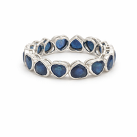 Heart Blue Sapphire 14K White Gold (18K Custom) Bezel Eternity Ring