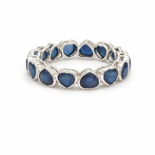 Heart Blue Sapphire 14K White Gold (18K Custom) Bezel Eternity Ring