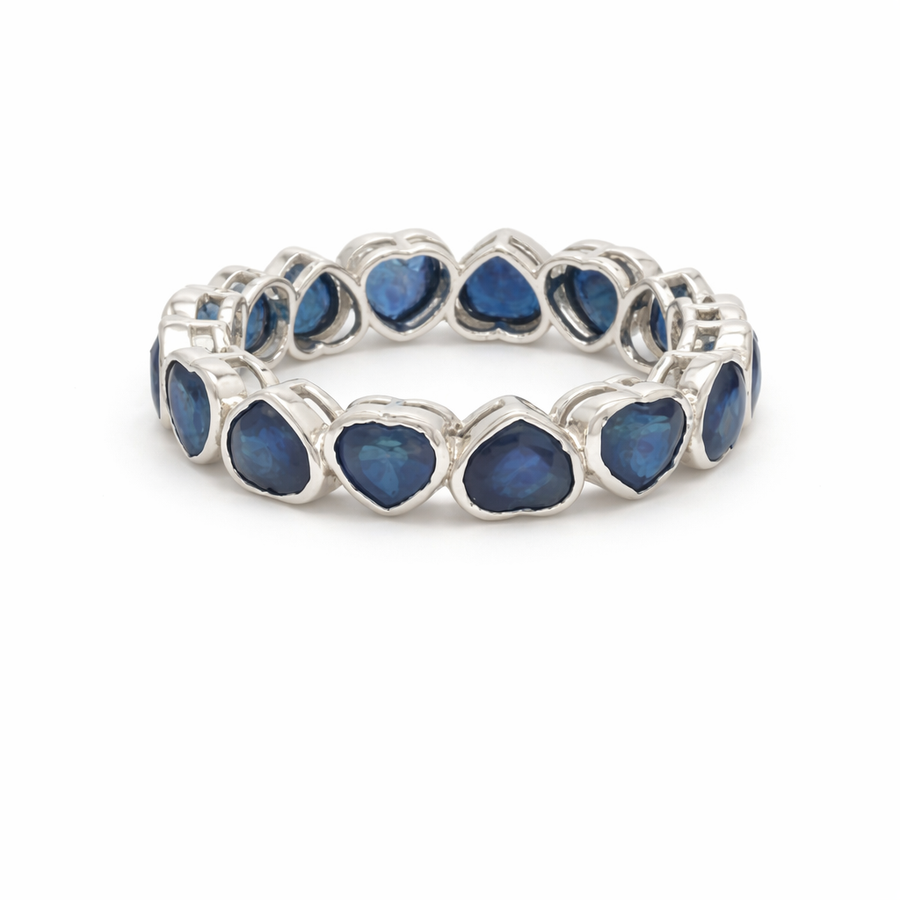 Heart Blue Sapphire 14K White Gold (18K Custom) Bezel Eternity Ring